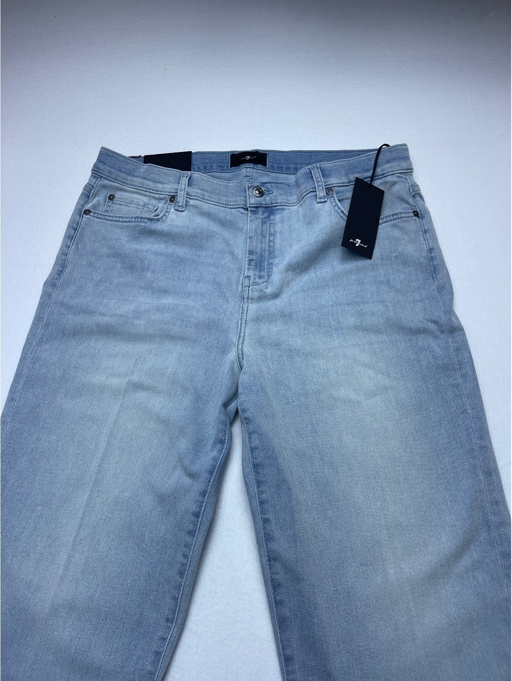 7 For All Mankind Light Blue Cropped Flared Denim Jeans Size 33